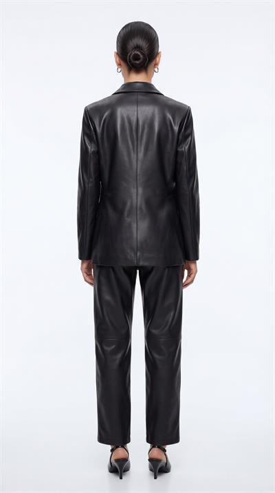 Siyah-ML58011 Suni Deri Blazer