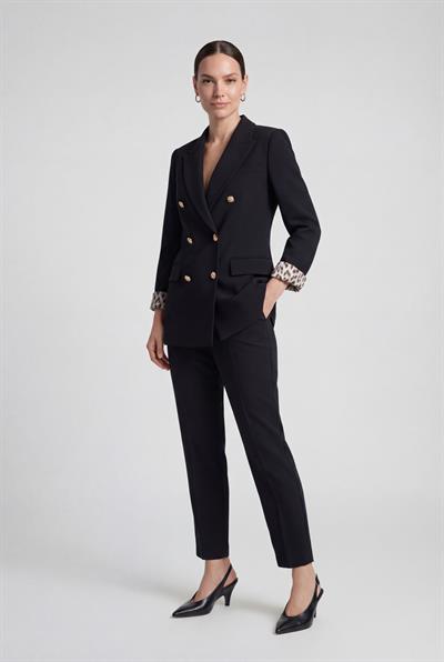 Siyah-ML58029 Leopar Astarlı Kruvaze Blazer