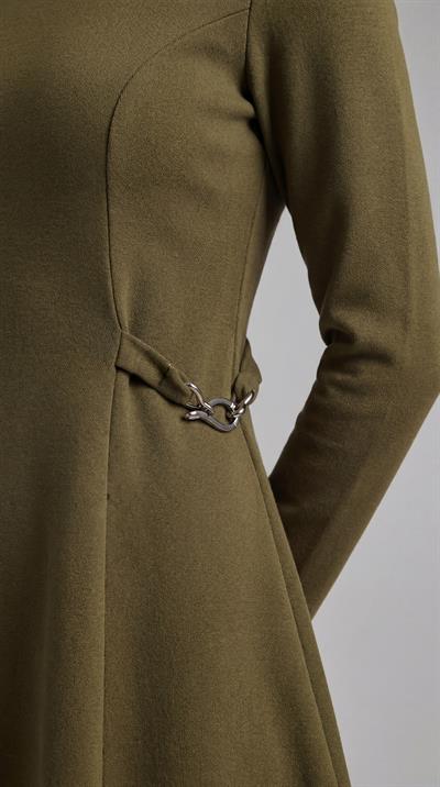 Yeşil-ML18015 Beli Toka Detaylı Örme Elbise