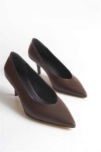BUENO Kahve Cilt Stiletto Ayakkabı