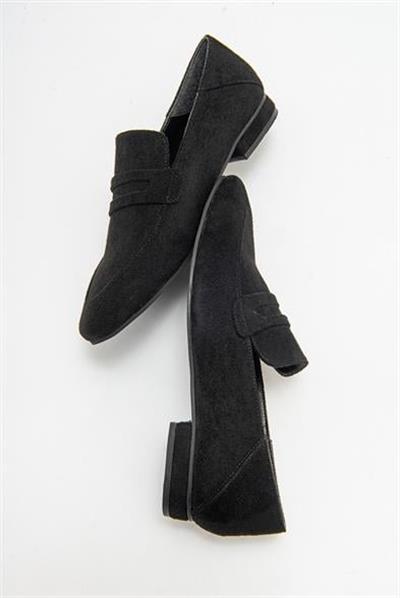 Kadın ORFE Siyah Süet Loafer Ayakkabı