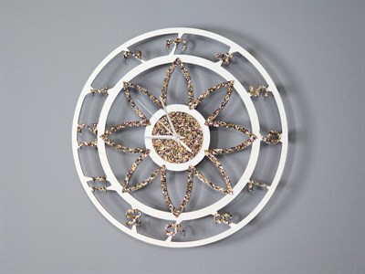 Floral Style Beyaz-Multi Simli Dekoratif Duvar Saati - Sessiz Mekanizma