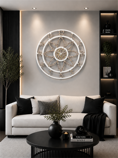 Floral Style Beyaz-Multi Simli Dekoratif Duvar Saati - Sessiz Mekanizma