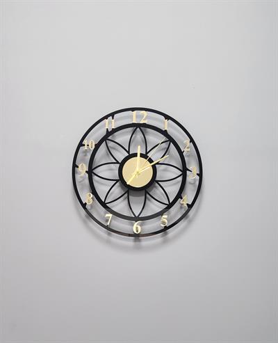 Floral Style Siyah-Gold Dekoratif Duvar Saati - Sessiz Mekanizma