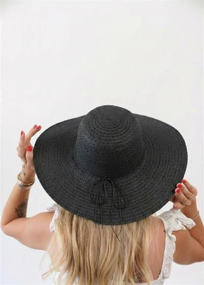 Kadın ANGL Siyah - Bej Kahve Boncuk Detaylı Hasır Şapka