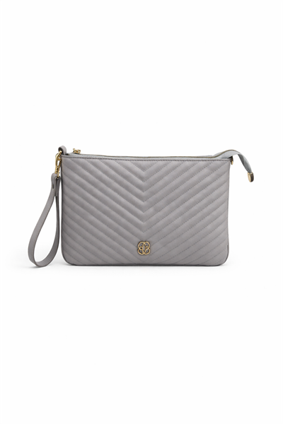 Kadın Gri Kapitone Portföy Clutch Çanta Bilek Askılı Şık El Çantası