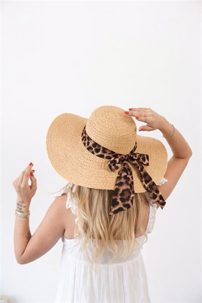 Kadın LOREL Naturel Leopar Detaylı Hasır Şapka