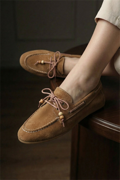 Kadın Taba Süet Görünümlü Bağcıklı Günlük Düz Loafer Ayakkabı