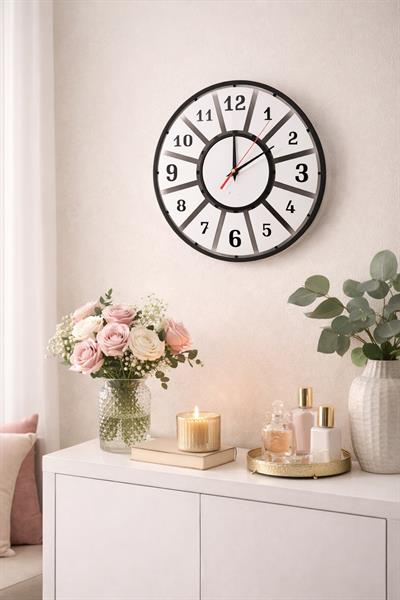 Minimal Style Siyah-Gümüş Dekoratif Duvar Saati - Sessiz Mekanizma