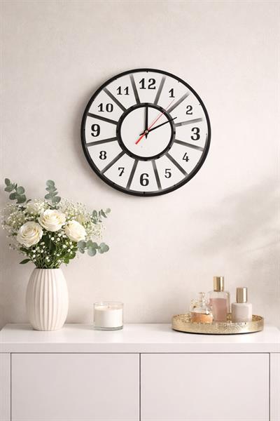 Minimal Style Siyah-Gümüş Dekoratif Duvar Saati - Sessiz Mekanizma