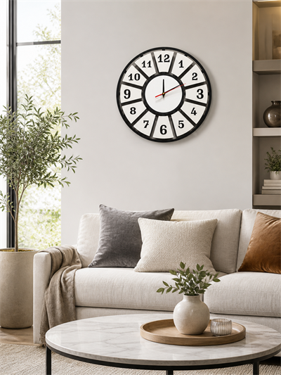 Minimal Style Siyah-Beyaz Dekoratif Duvar Saati - Sessiz Mekanizma