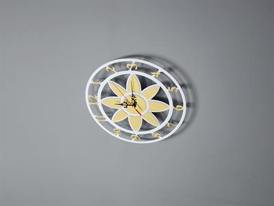 Modern Lotus Desenli Beyaz-Gold Dekoratif Duvar Saati - Sessiz Mekanizma