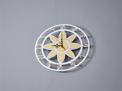 Modern Lotus Desenli Beyaz-Gold Dekoratif Duvar Saati - Sessiz Mekanizma