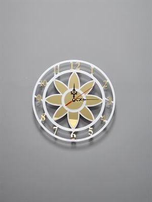 Modern Lotus Desenli Beyaz-Gold Dekoratif Duvar Saati - Sessiz Mekanizma