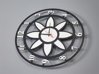 Modern Lotus Desenli Siyah-Beyaz Dekoratif Duvar Saati - Sessiz Mekanizma