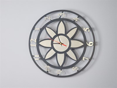 Modern Lotus Desenli Siyah-Gold Dekoratif Duvar Saati - Sessiz Mekanizma