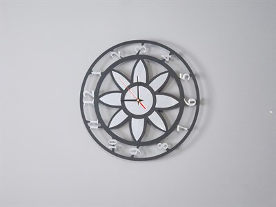 Modern Lotus Desenli Siyah-Gumus Dekoratif Duvar Saati - Sessiz Mekanizma