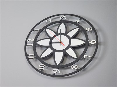 Modern Lotus Desenli Siyah-Gumus Dekoratif Duvar Saati - Sessiz Mekanizma