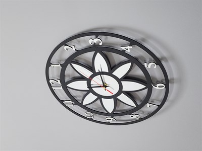 Modern Lotus Desenli Siyah-Gumus Dekoratif Duvar Saati - Sessiz Mekanizma