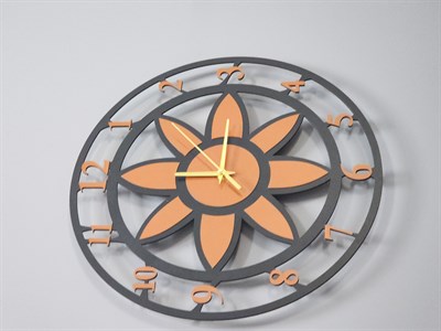 Modern Lotus Desenli Siyah-Taba Dekoratif Duvar Saati - Sessiz Mekanizma