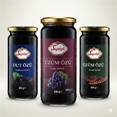 Seyidoğlu Doğal Özler Paketi – Dut Özü + Üzüm Özü + Keçiboynuzu Özü (3x640 g)