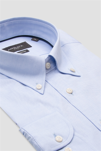Abbate Carlo Royal Oxford Pamuklu Slim Fit Açık Mavi Düğmeli Yaka Erkek Düz Gömlek