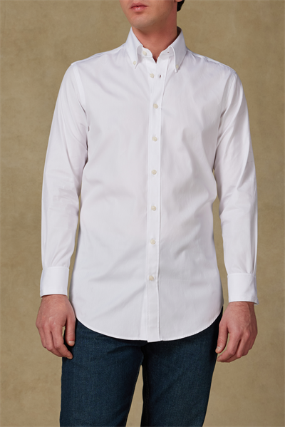 Abbate Carlo Royal Oxford Pamuklu Slim Fit Beyaz Düğmeli Yaka Erkek Düz Gömlek