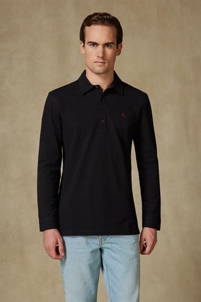 Abbate Castle Pike Pamuklu Comfort Fit Siyah Polo Yaka Erkek Düz Polo Shirt