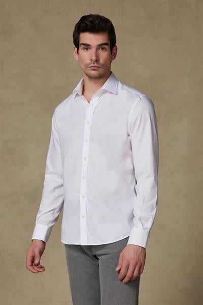 Abbate Enzo Poplin Stretch Pamuk Karışımlı Slim Fit Beyaz Klasik Yaka Erkek Düz Gömlek