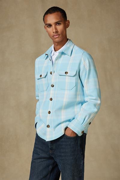 Abbate Fumo Flanel Pamuklu Overshirt Fit Açık Mavi Klasik Yaka Erkek Ekoseli Overshirt