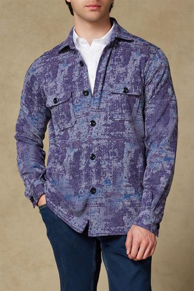 Abbate Legend Örme Kumaş Viskon Karışımlı Overshirt Fit Mürdüm Klasik Yaka Erkek Desenli Overshirt