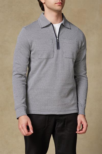 Abbate Milo Örme Kumaş Pamuklu Modern Fit Lacivert Polo Yaka Erkek Desenli Sweatshirt