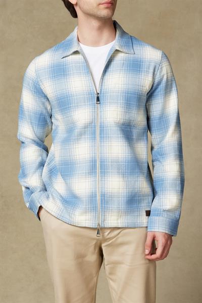 Abbate Prato Flanel Pamuklu Overshirt Fit Mavi Klasik Yaka Erkek Ekoseli Overshirt