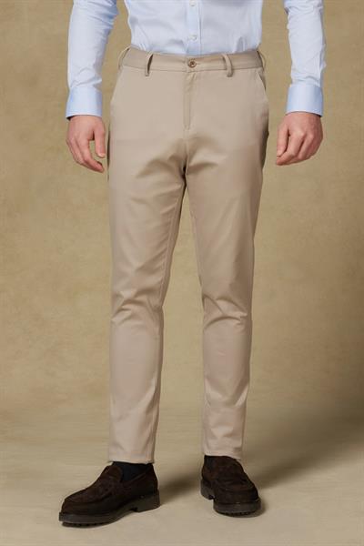 Abbate Prime Chino Poplin Stretch Pamuk Karışımlı Modern Fit Bej Erkek Düz Pantolon