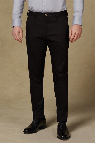 Abbate Prime Chino Poplin Stretch Pamuk Karışımlı Modern Fit Siyah Erkek Düz Pantolon