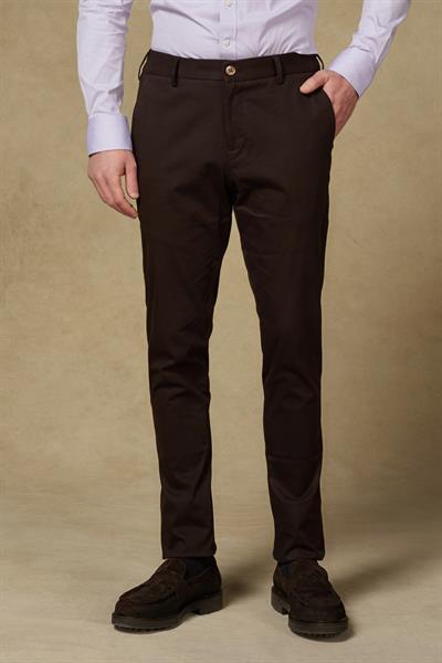 Abbate Prime Chino Poplin Stretch Pamuk Karışımlı Modern Fit Kahverengi Erkek Düz Pantolon