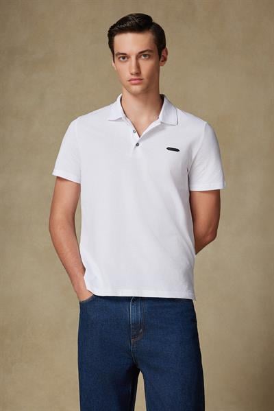 Abbate Royal Pike Pamuklu Comfort Fit Beyaz Polo Yaka Erkek Düz Polo Shirt