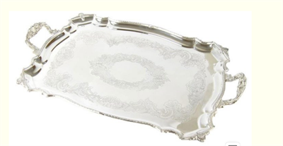 Gümüş Kaplama İşlemeli Tepsi 59x38 cm (kod 3878)