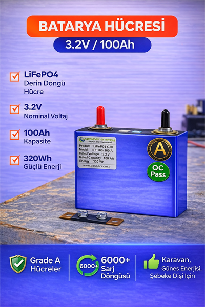 Gesper Energy 3.2V 100Ah Prizmatik LiFePo4 Hücre