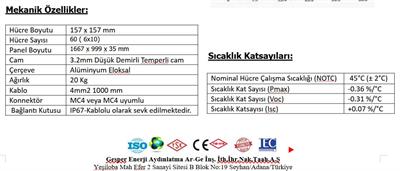 Gesper Energy 340W Watt Monokristal Güneş Paneli