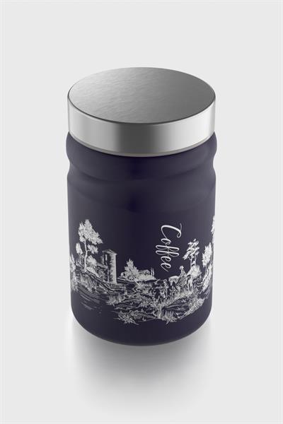 Ferme 1400 ml Coffee Desenli Lacivert Cam Kavanoz