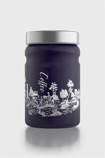 Ferme 1400 ml Coffee Desenli Lacivert Cam Kavanoz