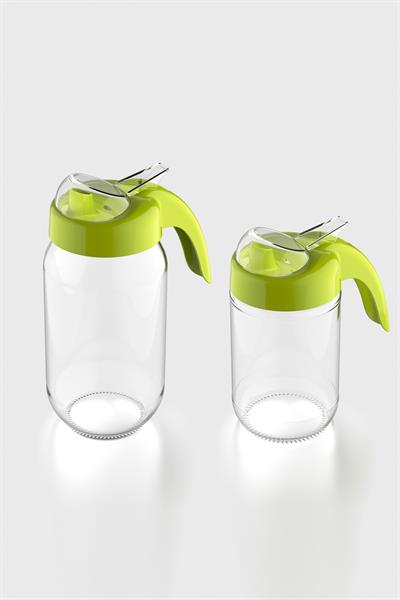 Renga Ares Yeşil Kapaklı 660 ml ve 1000 ml 2li Cam Yağlık Seti 151004