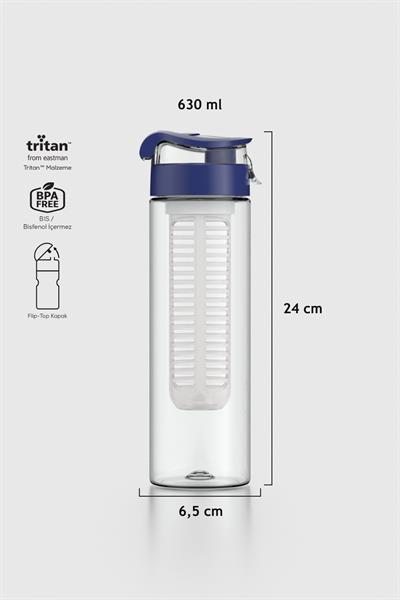 Renga Atlas Süzgeçli 630 ml Tritan Detoks Matara 911056 Mavi