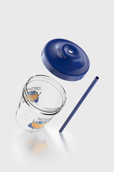 Renga Aura Enjoy This Day Desenli 350 ml Tritan Pipetli Çocuk Bardak 142022 Mavi
