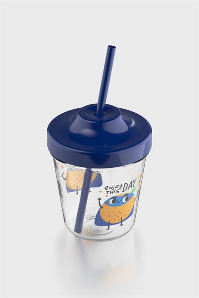 Renga Aura Enjoy This Day Desenli 350 ml Tritan Pipetli Çocuk Bardak 142022 Mavi