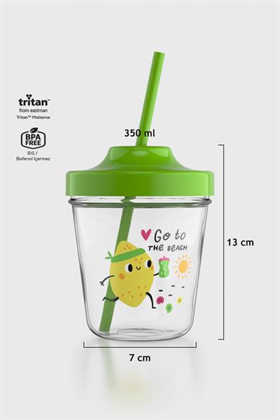 Renga Aura Go To The Beach Desenli 350 ml Tritan Pipetli Çocuk Bardak 142022 Yeşil
