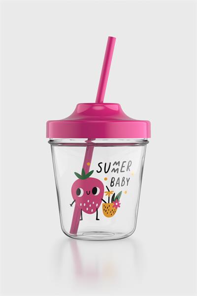 Renga Aura Summer Baby Desenli 350 ml Tritan Pipetli Çocuk Bardak 142022 Fuşya