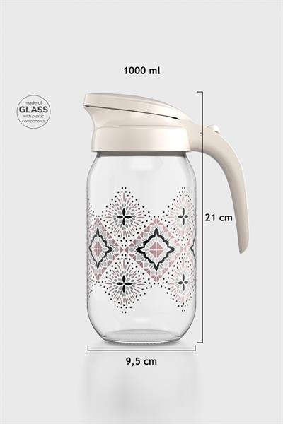 Renga Beluga Desenli 1000 ml Bej Kapaklı Cam Sürahi 112027