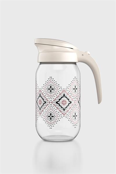 Renga Beluga Desenli 1000 ml Bej Kapaklı Cam Sürahi 112027